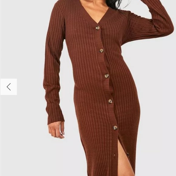 BNWT Forever 21 Chocolate Long Knitted Button Up Maxi Sweater Cardigan Dress - Picture 9 of 10
